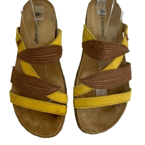 El Naturalista Panglao Leather Slip-On Yellow Brown‎ Leaf Sandals Size 37 NWOT - Picture 6 of 10